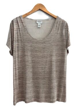 Chico's Travelers Stripe Short Sleeve Scoop Neck Tee - Taupe & Cream Size 3 (16)
